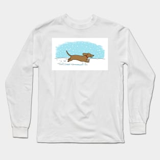 Cute Dachshund Snow Holiday | Winter Wiener Dog Long Sleeve T-Shirt